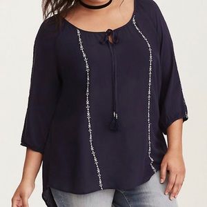 TORRID Navy Boho Embroidered Tunic